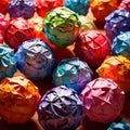 Assorted colorful crumpled paper balls, showing diverse discarded ideas