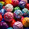 Assorted colorful crumpled paper balls, showing diverse discarded ideas