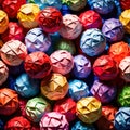 Assorted colorful crumpled paper balls, showing diverse discarded ideas