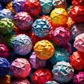 Assorted colorful crumpled paper balls, showing diverse discarded ideas