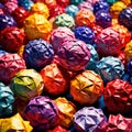 Assorted colorful crumpled paper balls, showing diverse discarded ideas