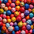 Assorted colorful crumpled paper balls, showing diverse discarded ideas