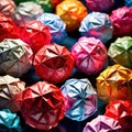 Assorted colorful crumpled paper balls, showing diverse discarded ideas