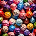 Assorted colorful crumpled paper balls, showing diverse discarded ideas