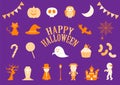 Assorted colorful and cute Halloween illustrations Royalty Free Stock Photo