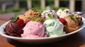 Assorted Colorful Delicious Ice Creams on a Plate Selective Focus Background