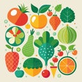 Assorted colorful flat design fruits and vegetables pattern Royalty Free Stock Photo