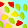 Assorted colorful fruit  jelly candy on rainbow Royalty Free Stock Photo