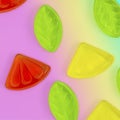 Assorted colorful fruit  jelly candy on rainbow Royalty Free Stock Photo