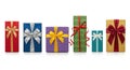 Assorted colorful gift boxes with bows isolated on white background Royalty Free Stock Photo