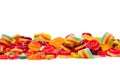 Assorted colorful gummy candies. Top view. Jelly donuts. Jelly bears. Isolated on a white background Royalty Free Stock Photo