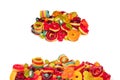 Assorted colorful gummy candies. Top view. Jelly donuts. Jelly bears. Isolated on a white background Royalty Free Stock Photo