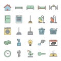 Assorted colorful household icons arranged in a grid pattern. Includes Royalty Free Stock Photo