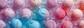 Assorted colorful ice cream scoops with ice cubes on pastel background, top view banner. Panoramic web header. Wide Royalty Free Stock Photo