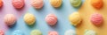 Assorted colorful ice cream scoops on pink, yellow, blue background banner. Panoramic web header. Wide screen wallpaper Royalty Free Stock Photo