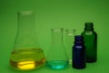 Assorted colorful laboratory glassware