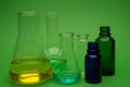 Assorted colorful laboratory glassware