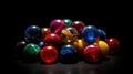 Assorted Colorful Marbles Gleaming on Dark Elegance