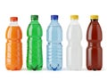 Assorted colorful plastic bottles on white background for beverage packaging and recycling concept Royalty Free Stock Photo