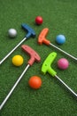 Mini Golf Clubs and Balls Royalty Free Stock Photo
