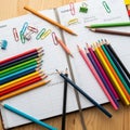 Assorted colors are positioned on the planner adding to the organized Royalty Free Stock Photo