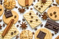 Assorted cookie anise star coffee cinnamon waffles Royalty Free Stock Photo