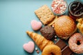 Assorted cookies and biscuits arranged on pastel surface Royalty Free Stock Photo