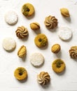 Assorted cookies: linzer cookies,shortbread, nuts cookie, orange almond cookies Royalty Free Stock Photo