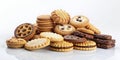 Assorted cookies on a white background with reflection and copy space. AI generated