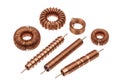 Assorted copper wire coils and inductors on a white background Royalty Free Stock Photo