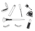 Assorted Cosmetics make up accessory cute hand drawn vector art