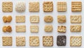 Assorted Crackers Flatlay on White Background Royalty Free Stock Photo