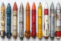 Assorted cruise missiles on white background for aerial bombardment and visualization Royalty Free Stock Photo
