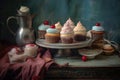 assorted cupcakes on a distressed metal tray