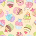 Assorted cupcakes seamless pattern. Vector illustration.