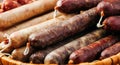 Assorted Cured Sausages in a Basket Royalty Free Stock Photo