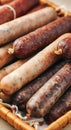 Assorted Cured Sausages in Basket Royalty Free Stock Photo