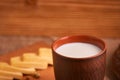 Assorted dairy products milk, cheese, eggs. rustic still life on table Royalty Free Stock Photo