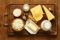 Assorted dairy products milk, yogurt, cottage cheese, sour cream Royalty Free Stock Photo