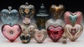 Assorted decorative heart-shaped objects Royalty Free Stock Photo
