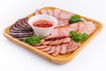 Assorted deli cold meats on wooden tray Royalty Free Stock Photo