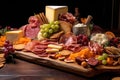 assorted deli meats and cheese layers on board Royalty Free Stock Photo