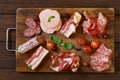 Assorted deli meats - ham, sausage, salami, parma, prosciutto Royalty Free Stock Photo