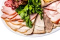 Assorted deli meats - ham, sausage, salami, parma, prosciutto, bacon Royalty Free Stock Photo