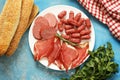 Assorted deli meats - ham, sausage, salami, prosciutto Royalty Free Stock Photo