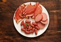 Assorted deli meats - ham, sausage, salami, prosciutto Royalty Free Stock Photo
