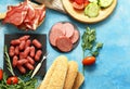 Assorted deli meats - ham, sausage, salami, prosciutto Royalty Free Stock Photo