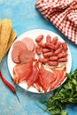 Assorted deli meats - ham, sausage, salami, prosciutto Royalty Free Stock Photo