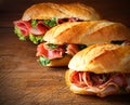 Assorted delicious baguette sandwiches Royalty Free Stock Photo