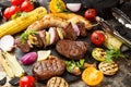 Assorted delicious grilled barbecue meat with vegetable. Beef gr Royalty Free Stock Photo